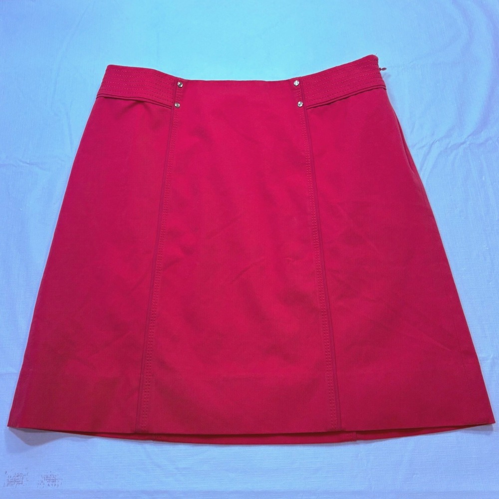 White House Black Market Red A-Line Mini Skirt Studded Cotton Blend Size 0